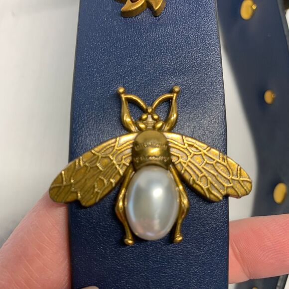 Cthru Blue Vegan Leather Handbag Strap Gold Bumble Bee Embellishment Bridgerton - Picture 3 of 8